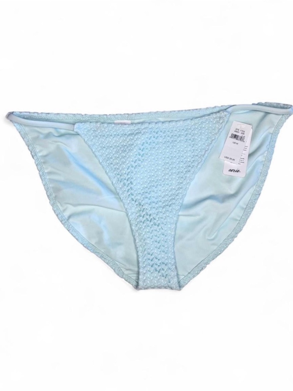Aerie Bikini Bottom Light Blue Textured Swim Bottom Women’s Medium NWT